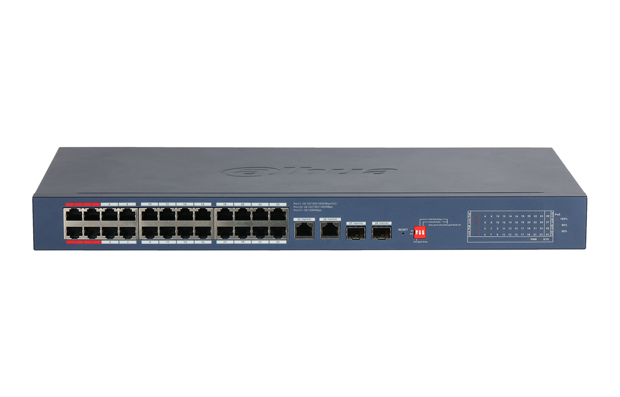 28-Port Cloud Managed Desktop Gigabit Switch with 24-Port PoE — Dahua — PoE Switches