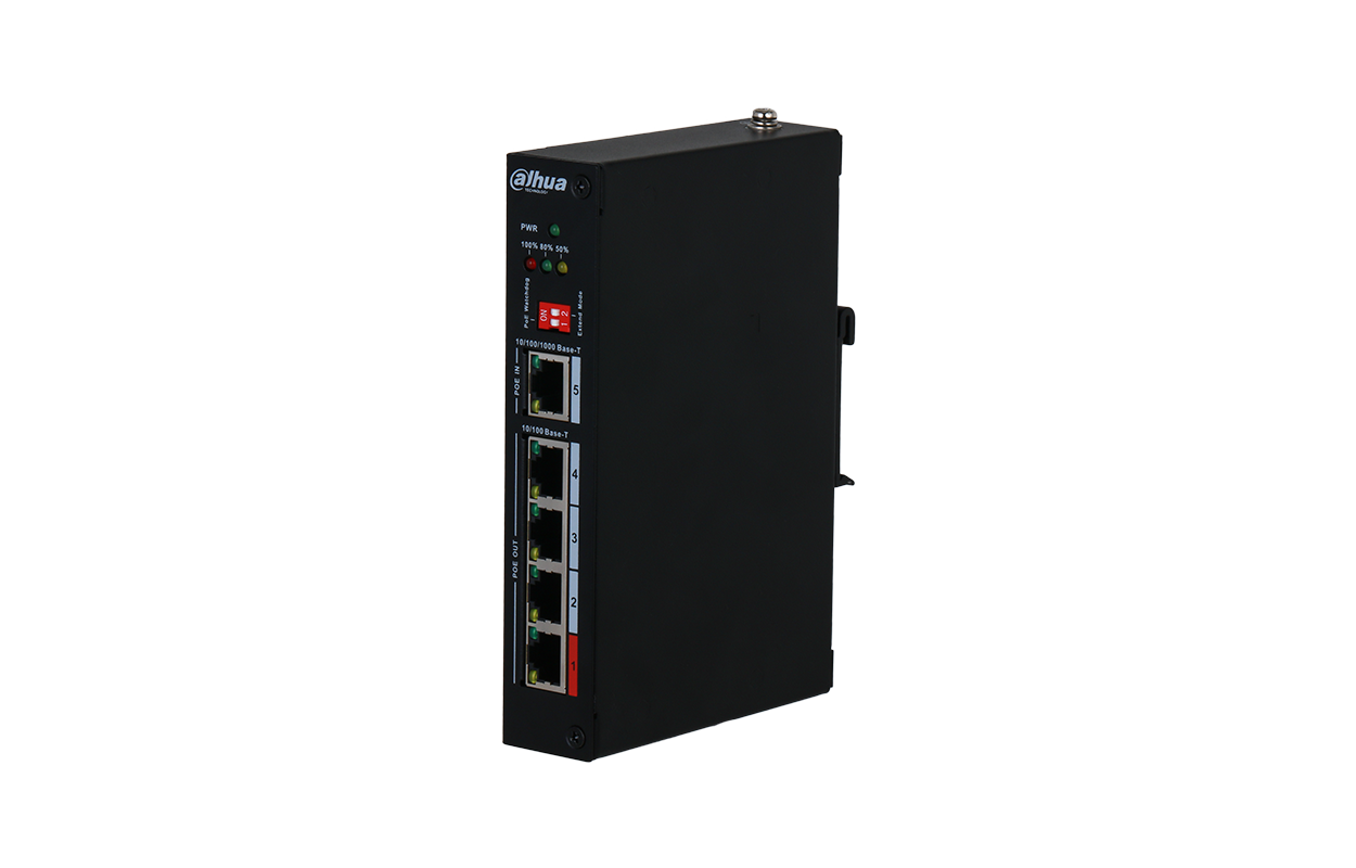 5-Port PoE Extender with 4-Port PoE Out and 1-Port PoE In — Dahua — PoE Injectors & Extenders