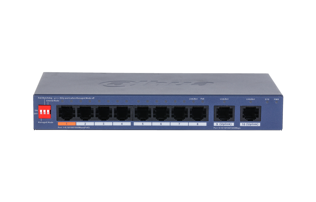 10-Port Cloud Managed Desktop Gigabit Switch with 8-Port PoE — Dahua — PoE Switches