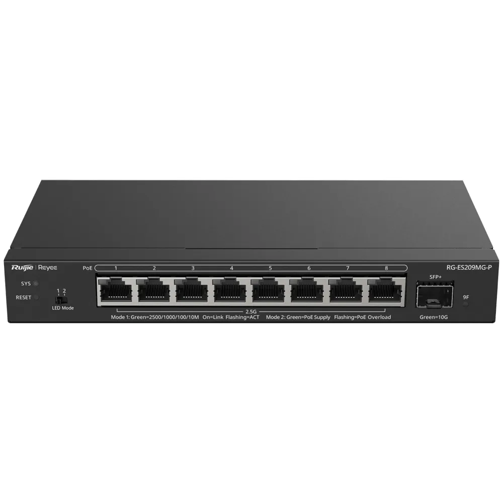 REYEE RG-ES209MG-P, 8-Port 2.5G Cloud Managed PoE Switch, 1 x 10G Uplink — REYEE — Network Switches